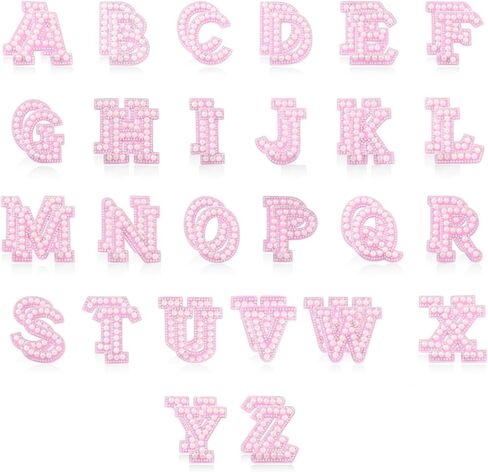 52 Pcs Pearl Letter Patches Rhinestone A-Z English Rhinestone Alphabet Glitter Repair Patches Embroidered Sew on Appliques (White) in Kuwait