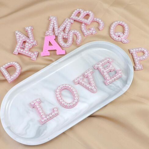 52 Pcs Pearl Letter Patches Rhinestone A-Z English Rhinestone Alphabet Glitter Repair Patches Embroidered Sew on Appliques (White) in Kuwait