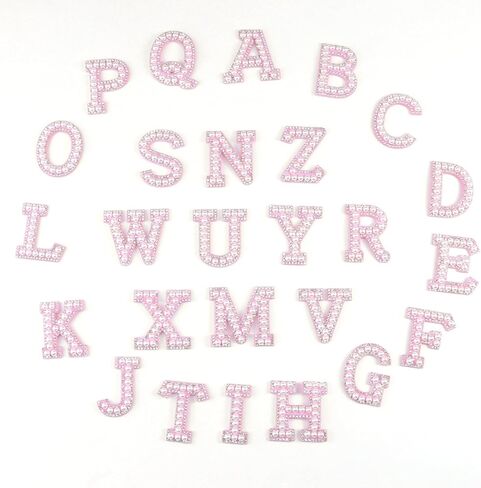 52 Pcs Pearl Letter Patches Rhinestone A-Z English Rhinestone Alphabet Glitter Repair Patches Embroidered Sew on Appliques (White) in Kuwait