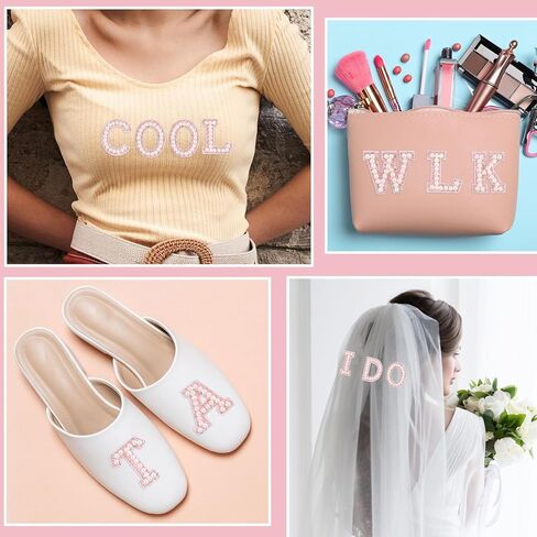 52 Pcs Pearl Letter Patches Rhinestone A-Z English Rhinestone Alphabet Glitter Repair Patches Embroidered Sew on Appliques (White) in Kuwait