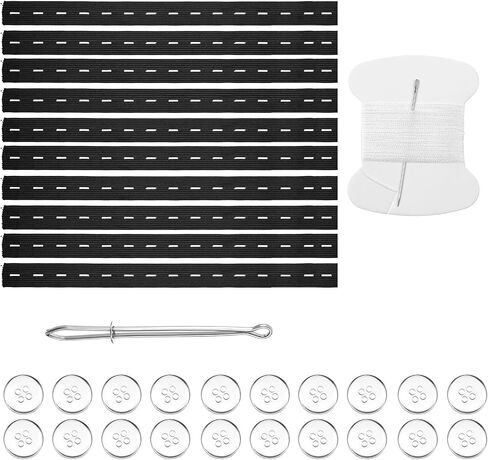 10 Pcs Waistband with 20 Buttons, Waist Tightener Elastic for Sewing Button Extender for Pants Button Extender Waistband Waist Knots for Pants Needles Wire Clamp Thread for Loose Jeans(Black) in Saudi Arabia