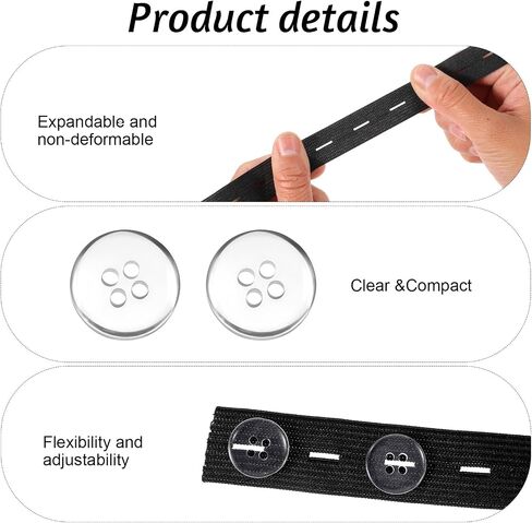 10 Pcs Waistband with 20 Buttons, Waist Tightener Elastic for Sewing Button Extender for Pants Button Extender Waistband Waist Knots for Pants Needles Wire Clamp Thread for Loose Jeans(Black) in Saudi Arabia