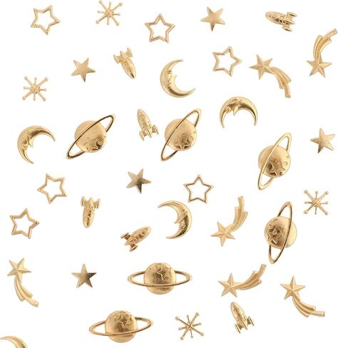 42 PCS Cosmos Themed Resin Fillers 7 Shapes Gold Zinc Alloy Star Moon Planet Spaceship Filling Accessories, Planet Charms Beads Metal Mini Decorations for Epoxy Resin Craft Jewelry Making in Saudi Arabia
