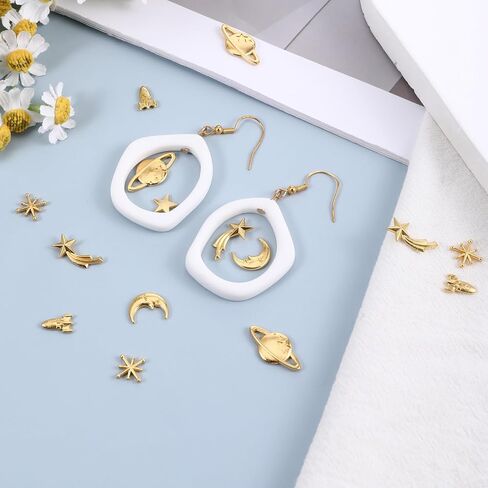 42 PCS Cosmos Themed Resin Fillers 7 Shapes Gold Zinc Alloy Star Moon Planet Spaceship Filling Accessories, Planet Charms Beads Metal Mini Decorations for Epoxy Resin Craft Jewelry Making in Saudi Arabia