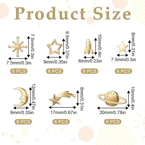 42 PCS Cosmos Themed Resin Fillers 7 Shapes Gold Zinc Alloy Star Moon Planet Spaceship Filling Accessories, Planet Charms Beads Metal Mini Decorations for Epoxy Resin Craft Jewelry Making in Saudi Arabia