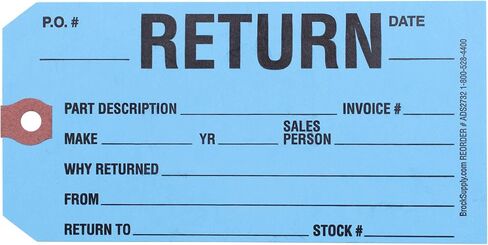 Brock ‘Return’ Parts Tag - 5 3/4 Inch x 2 7/8 Inch Powder Blue Heavy Card Stock with Reinforced Eyelet - 250 Tags Per Box ADS2732 in Saudi Arabia