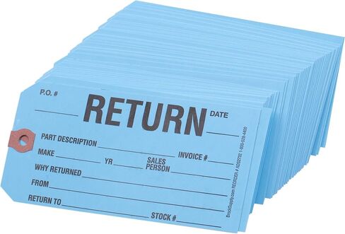 Brock ‘Return’ Parts Tag - 5 3/4 Inch x 2 7/8 Inch Powder Blue Heavy Card Stock with Reinforced Eyelet - 250 Tags Per Box ADS2732 in Saudi Arabia