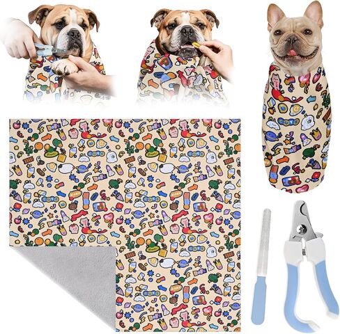 Cat Grooming Wrap & Dog Restraint Bag with Pet Nail Clippers Kit, 32x32in Self Adhesive Cat Wrap for Nail Clipping Multifunctional Care, Anti-Escape Soft Blanket Swaddle Within 22lbs in Saudi Arabia