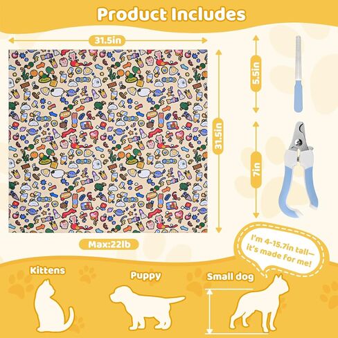 Cat Grooming Wrap & Dog Restraint Bag with Pet Nail Clippers Kit, 32x32in Self Adhesive Cat Wrap for Nail Clipping Multifunctional Care, Anti-Escape Soft Blanket Swaddle Within 22lbs in Saudi Arabia