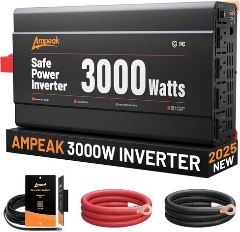Ampeak 2000 واط عاكس الطاقة مع منافذ 3AC عن بعد 6.2A منافذ USB العاكس تيار مستمر 12 فولت إلى التيار المتناوب 110 فولت 17 حماية العاكس للمركبات in Kuwait