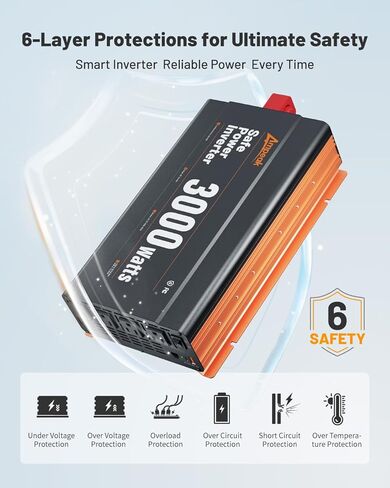 Ampeak 2000 واط عاكس الطاقة مع منافذ 3AC عن بعد 6.2A منافذ USB العاكس تيار مستمر 12 فولت إلى التيار المتناوب 110 فولت 17 حماية العاكس للمركبات in Kuwait