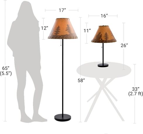 Catalina Lighting 19910-000 Rustic Cabin Lodge Floor Lamp, Standing Lamp, Living Room Light for Cabin or Home, LED Bulb NOT Included, 58", Brown Print in Kuwait