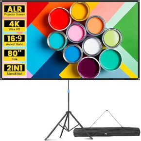 Projector Screen with Stand, 80 Inch Portable Projector Screen Outdoor Indoor, 1.2 Gain Fiberglass Projection Screen, 16:9 Outdoor Movie Screen with Carrying Bag for Movie Night in Kuwait