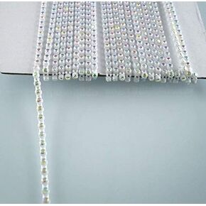 Pukido SS6 B Grade AB Crystal Glass Stones 2mm Rhinestones Plastic Cup Clothes Shoes hat Bag Wedding Decorations Banding Chain 2Yards - (Color: White Chain) in Saudi Arabia