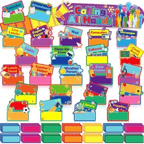 76 Pieces Classroom Jobs Chart Bulletin Board Sets Hands on Management Center Classroom Helper Chart Bulletin Board Day Chart Jobs Pockets Chart Teacher's Helper for Classroom Wall Decor in Saudi Arabia