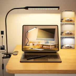 Desk Light with Clamp, Eye-Caring Clip on Lights for Home Office, LED Reading Lamp with 3 Color Modes, 10 Brightness, Flexible Gooseneck Swing Arm for Study, Work, Draw, Nail, Black in Saudi Arabia