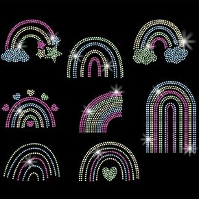 Superdant 8pcs قوس قزح الكريستال الحديد الحديد على النقل نقل DIY النقل ملصق قوس قزح بريق زخرفة النمط رينستون لوسائد القمصان 29.7x21cm in Kuwait