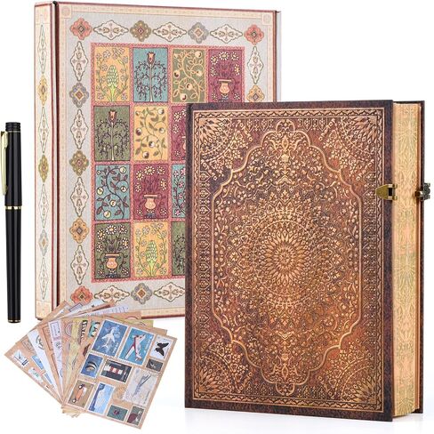 Retro 3D Red & Gold Foil Hardcover Journal - 192 Lined Pages, Inner Envelope Pocket - Writing Notebook & Travel Diary for Special Memories in Kuwait