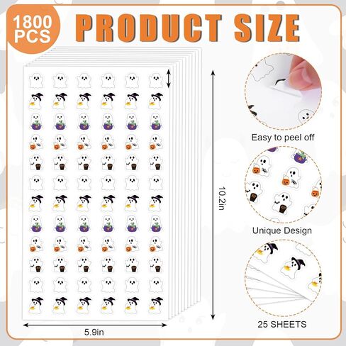 1800pcs ملصقات عيد الهالوين المصغرة للأطفال اللطيف شبح الخفافيش ورق اليقطين ملصقات ملصقات ذاتية للبطاقات in Saudi Arabia