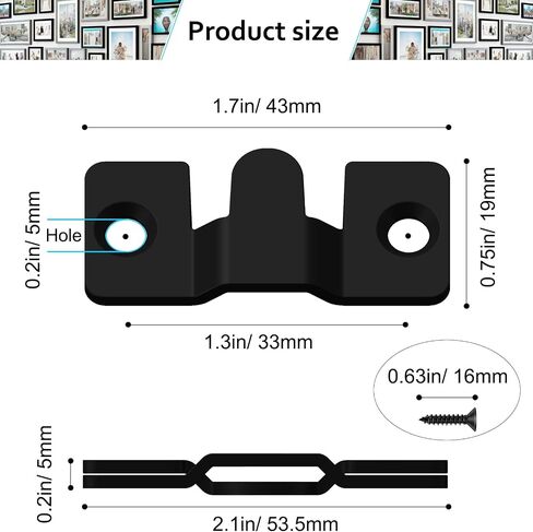 24 حزمة تدفق أقواس Mount Brackets 1.7in × 0.75in أسود الفولاذ المقاوم للصدأ مقاوم المقاوم المقاوم المقاوم للصدأ صورة ربط الشوكة شنقا ، شماعات الصور الثقيلة. in Saudi Arabia