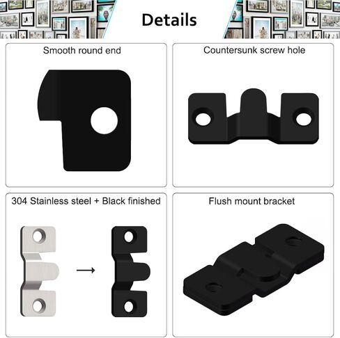 24 حزمة تدفق أقواس Mount Brackets 1.7in × 0.75in أسود الفولاذ المقاوم للصدأ مقاوم المقاوم المقاوم المقاوم للصدأ صورة ربط الشوكة شنقا ، شماعات الصور الثقيلة. in Saudi Arabia