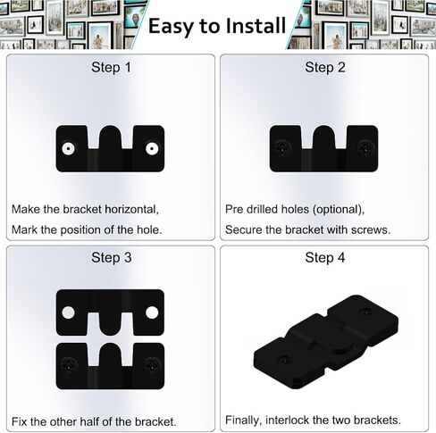 24 حزمة تدفق أقواس Mount Brackets 1.7in × 0.75in أسود الفولاذ المقاوم للصدأ مقاوم المقاوم المقاوم المقاوم للصدأ صورة ربط الشوكة شنقا ، شماعات الصور الثقيلة. in Saudi Arabia