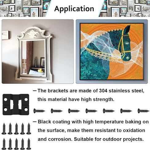 24 حزمة تدفق أقواس Mount Brackets 1.7in × 0.75in أسود الفولاذ المقاوم للصدأ مقاوم المقاوم المقاوم المقاوم للصدأ صورة ربط الشوكة شنقا ، شماعات الصور الثقيلة. in Saudi Arabia