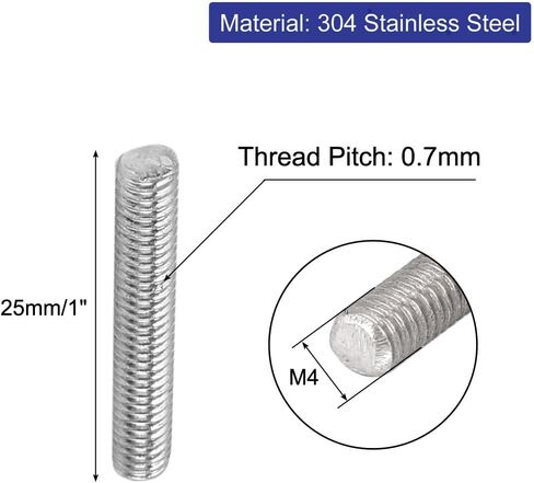 Uxcell M5 x 25mm 0.8mm الملعب 304 الفولاذ المقاوم للصدأ الخيوط بالكامل قضيب بار ترصيع 20 قطعة in Saudi Arabia