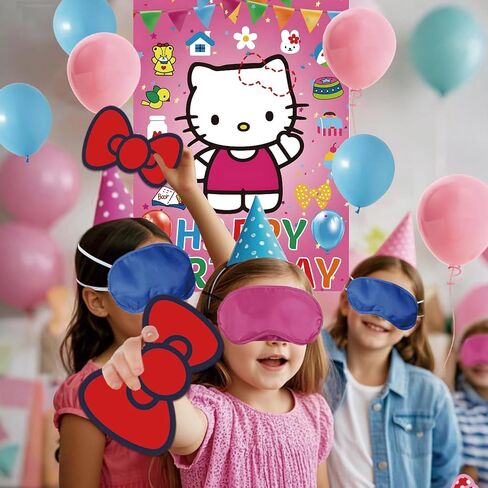 Birthday Decorations, Cute Pink Party Supplies Large Poster with 24 Pcs Bow Stickers, Pin The Bow Sticker on Cat, Cartoon Party Games for Girls Boys in Saudi Arabia