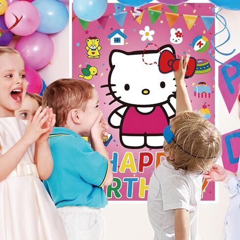 Birthday Decorations, Cute Pink Party Supplies Large Poster with 24 Pcs Bow Stickers, Pin The Bow Sticker on Cat, Cartoon Party Games for Girls Boys in Saudi Arabia