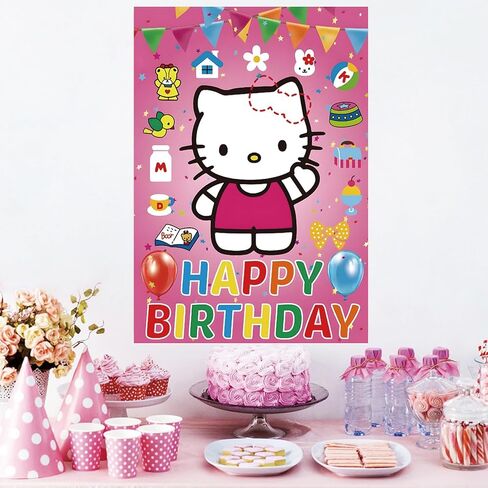 Birthday Decorations, Cute Pink Party Supplies Large Poster with 24 Pcs Bow Stickers, Pin The Bow Sticker on Cat, Cartoon Party Games for Girls Boys in Saudi Arabia