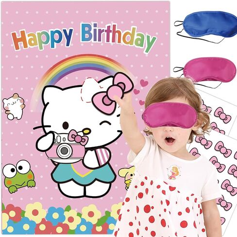 Birthday Decorations, Cute Pink Party Supplies Large Poster with 24 Pcs Bow Stickers, Pin The Bow Sticker on Cat, Cartoon Party Games for Girls Boys in Saudi Arabia