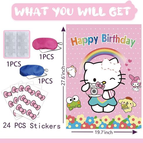 Birthday Decorations, Cute Pink Party Supplies Large Poster with 24 Pcs Bow Stickers, Pin The Bow Sticker on Cat, Cartoon Party Games for Girls Boys in Saudi Arabia