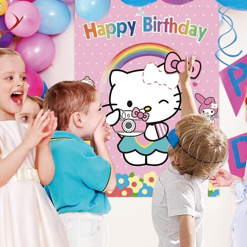 Birthday Decorations, Cute Pink Party Supplies Large Poster with 24 Pcs Bow Stickers, Pin The Bow Sticker on Cat, Cartoon Party Games for Girls Boys in Saudi Arabia