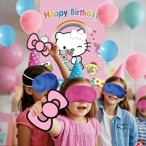 Birthday Decorations, Cute Pink Party Supplies Large Poster with 24 Pcs Bow Stickers, Pin The Bow Sticker on Cat, Cartoon Party Games for Girls Boys in Saudi Arabia