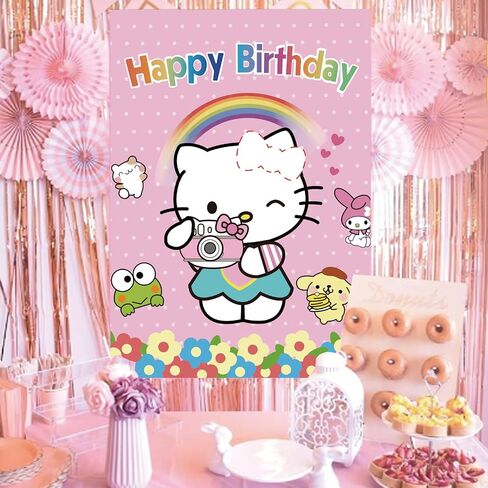 Birthday Decorations, Cute Pink Party Supplies Large Poster with 24 Pcs Bow Stickers, Pin The Bow Sticker on Cat, Cartoon Party Games for Girls Boys in Saudi Arabia