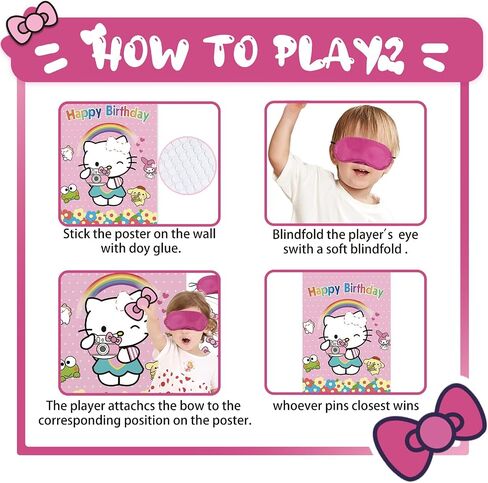 Birthday Decorations, Cute Pink Party Supplies Large Poster with 24 Pcs Bow Stickers, Pin The Bow Sticker on Cat, Cartoon Party Games for Girls Boys in Saudi Arabia