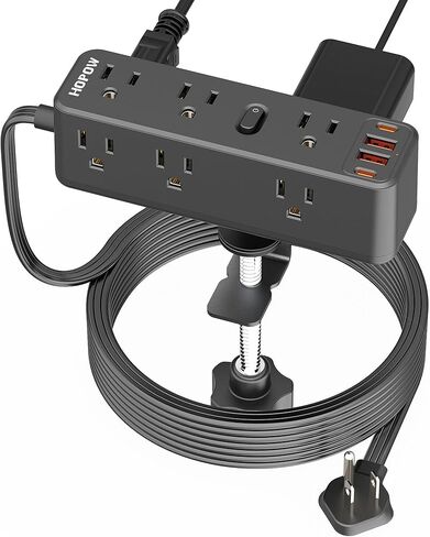 Desk Clamp Power Strip, Desktop Edge Mount Surge Protector with 9 Outlets 4 USB Ports (2 USB C), 10 Ft Flat Plug Extension Cord, Tabletop Charging Station for Home Office, Black in Kuwait