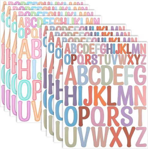 8 Sheets 416Pcs Letter Stickers Colorful Alphabet Number Stickers Vinyl Pastel Bulletin Board Letters Self Adhesive Stick on Numbers Letters for Scrapbooking Mailbox DIY Crafts Board Decor Paste in Saudi Arabia