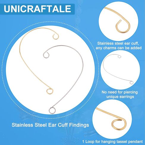 UNICRAFTALE 40Pcs 2 Colors DIY Ear Cuff 316 Stainless Steel Ear Wrap Earrings 2 Loop DIY Earring for Non-Pierced Ears 59mm Ears Crawler Earring Making 4mm Hole Cuff Earrings for Women in Saudi Arabia
