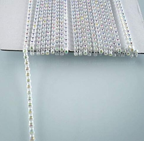 Pukido SS6 B Grade AB Crystal Glass Stones 2mm Rhinestones Plastic Cup Clothes Shoes hat Bag Wedding Decorations Banding Chain 2Yards - (Color: White Chain) in Saudi Arabia