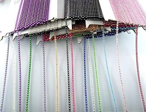 Pukido SS6 B Grade AB Crystal Glass Stones 2mm Rhinestones Plastic Cup Clothes Shoes hat Bag Wedding Decorations Banding Chain 2Yards - (Color: White Chain) in Saudi Arabia