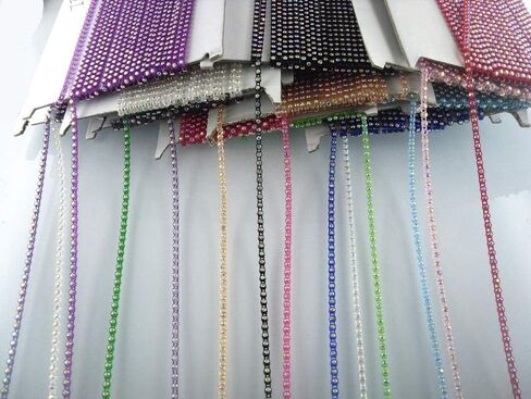 Pukido SS6 B Grade AB Crystal Glass Stones 2mm Rhinestones Plastic Cup Clothes Shoes hat Bag Wedding Decorations Banding Chain 2Yards - (Color: White Chain) in Saudi Arabia