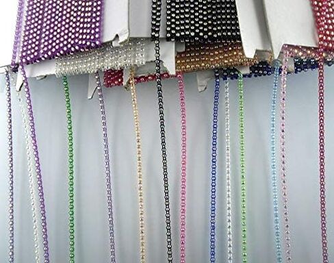 Pukido SS6 B Grade AB Crystal Glass Stones 2mm Rhinestones Plastic Cup Clothes Shoes hat Bag Wedding Decorations Banding Chain 2Yards - (Color: White Chain) in Saudi Arabia