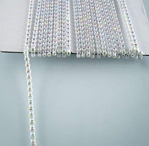 Pukido SS6 B Grade AB Crystal Glass Stones 2mm Rhinestones Plastic Cup Clothes Shoes hat Bag Wedding Decorations Banding Chain 2Yards - (Color: White Chain) in Saudi Arabia