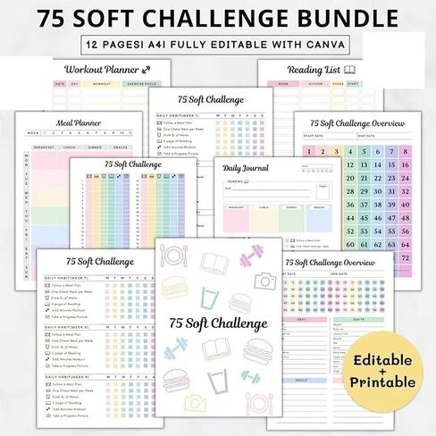GKOPLUS 75-Day Soft Challenge Planner Noteboor ، 75 Easy Target Tracker Journal-Noteperal Notepad مع تقويم أسبوعي وشهري للعمل اليومي وتخطيط الوجبات والقراءة in Saudi Arabia