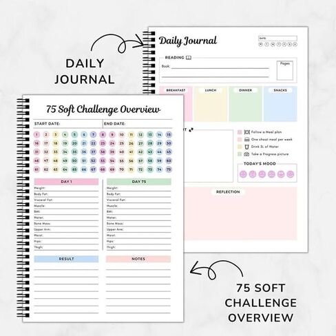 GKOPLUS 75-Day Soft Challenge Planner Noteboor ، 75 Easy Target Tracker Journal-Noteperal Notepad مع تقويم أسبوعي وشهري للعمل اليومي وتخطيط الوجبات والقراءة in Saudi Arabia