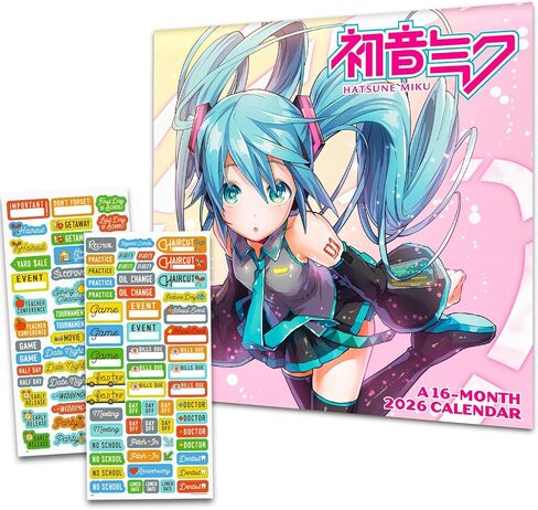 Hatsune Miku Calendar 2026 - Deluxe 2026 Vocaloid Hatsune Miku Mini Bunddle مع 100+ ملصقات تذكير | أنيمي المنزل واللوازم المكتبية in Saudi Arabia