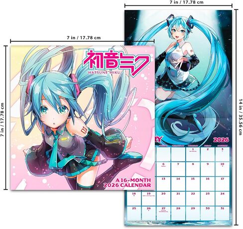 Hatsune Miku Calendar 2026 - Deluxe 2026 Vocaloid Hatsune Miku Mini Bunddle مع 100+ ملصقات تذكير | أنيمي المنزل واللوازم المكتبية in Saudi Arabia