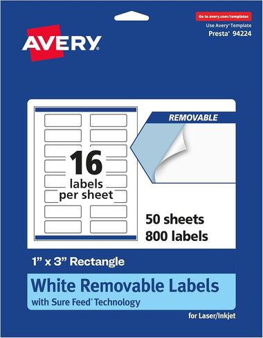 Avery Matte White Resplable Rectangle Labels ، Sure Feed Technology ، طباعة إلى الحافة ، 1 "× 3" ، 240 ملصقات قابلة للإزالة ، الليزر/الحبر القابلة للطباعة in Saudi Arabia